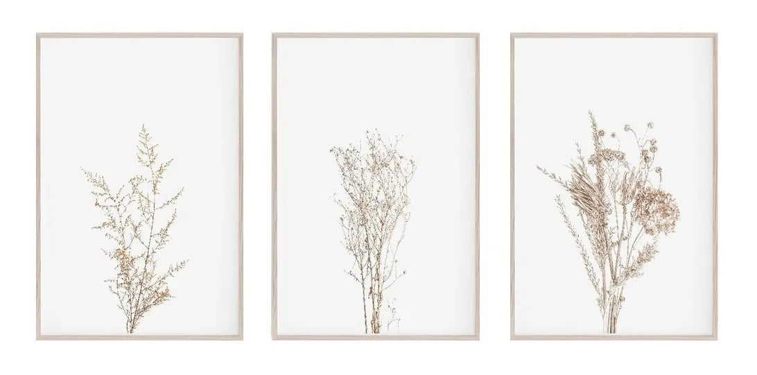 Set Decorativo de 3 Piezas | Arte Moderno Minimalista | Motivo Hojas en Tonos Tierra